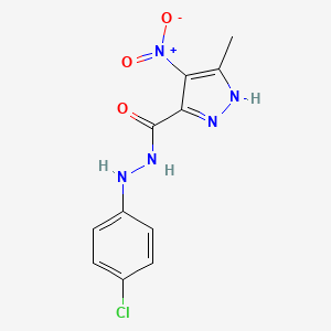 molecular formula C11H10ClN5O3 B15191024 Pyrazole-5-carboxylic acid, 3-methyl-4-nitro-, 2-(p-chlorophenyl)hydrazide CAS No. 86831-69-8