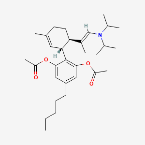 molecular formula C31H47NO4 B15191257 trans-(-)-2-(9-(Diisopropylamino)-p-mentha-1,8-dien-3-yl)-5-pentylresorcinol diacetate CAS No. 95647-67-9