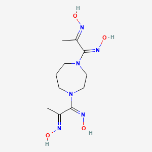 molecular formula C11H20N6O4 B15191310 Hexahydro-1,4-bis(1,2-bis(hydroxyimino)propyl)-1H-1,4-diazepine CAS No. 150012-62-7