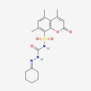 molecular formula C19H23N3O5S B15191326 Hydrazinecarboxamide, 2-cyclohexylidene-N-((4,5,7-trimethyl-2-oxo-2H-1-benzopyran-8-yl)sulfonyl)- CAS No. 85302-48-3