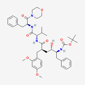 molecular formula C44H60N4O9 B15191370 Carbamic acid, (4-((2,4-dimethoxyphenyl)methyl)-2-hydroxy-5-((2-methyl-1-(((2-(4-morpholinyl)-2-oxo-1-(phenylmethyl)ethyl)amino)carbonyl)propyl)amino)-5-oxo-1-(phenylmethyl)pentyl)-, 1,1-dimethylethyl ester, (1S-(1R*,2R*,4S*,5(R*(R*))))- CAS No. 181038-47-1