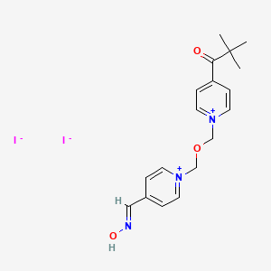 molecular formula C18H23I2N3O3 B15191378 Pyridinium, 4-((hydroxyimino)methyl)-1-(((4-(3-methyl-1-oxobutyl)pyridinio)methoxy)methyl)-, diiodide, dihydrate CAS No. 85126-25-6