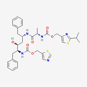molecular formula C34H41N5O6S2 B15191386 2-Oxa-4,7,12-triazatridecan-13-oic acid, 10-hydroxy-5-methyl-1-(2-(1-methylethyl)-4-thiazolyl)-3,6-dioxo-8,11-bis(phenylmethyl)-, 5-thiazolylmethyl ester, (5S-(5R*,8R*,10R*,11R*))- CAS No. 165314-97-6