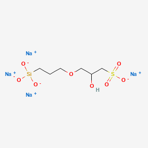molecular formula C6H12Na4O8SSi B15191445 1-Propanesulfonic acid, 2-hydroxy-3-(3-(trihydroxysilyl)propoxy)-, sodium salt CAS No. 71487-07-5