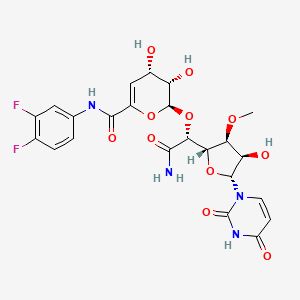 molecular formula C23H24F2N4O11 B15191455 alpha-L-Talofuranuronamide, 1-deoxy-5-O-(4-deoxy-N-(3,4-difluorophenyl)-beta-L-erythro-hex-4-enopyranuronamidosyl)-1-(3,4-dihydro-2,4-dioxo-1(2H)-pyrimidinyl)-3-O-methyl- CAS No. 327984-50-9