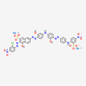 molecular formula C40H25ClN10Na2O13S2 B15191464 Disodium 3-((2-chloro-4-nitrophenyl)azo)-4-hydroxy-7-((2-hydroxy-4-((3-hydroxy-4-((4-((4-nitro-2-sulphonatophenyl)amino)phenyl)azo)phenyl)amino)phenyl)azo)naphthalene-2-sulphonate CAS No. 85391-43-1