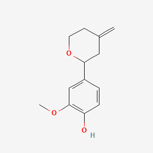 molecular formula C13H16O3 B15191555 Phenol, 2-methoxy-4-(tetrahydro-4-methylene-2H-pyran-2-yl)- CAS No. 128489-04-3