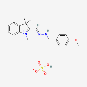 molecular formula C20H24N3O.HO4S<br>C20H25N3O5S B15191663 2-(((4-Methoxyphenyl)methylhydrazono)methyl)-1,3,3-trimethyl-3H-indolium hydrogen sulphate CAS No. 83949-62-6