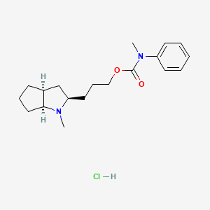 molecular formula C19H29ClN2O2 B15191673 Carbamic acid, methylphenyl-, 3-(octahydro-1-methylcyclopenta(b)pyrrol-2-yl)propyl ester, monohydrochloride, (2-alpha,3a-beta,6a-beta)- CAS No. 125503-59-5