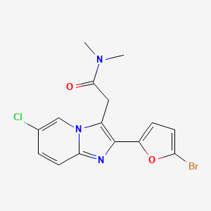 molecular formula C15H13BrClN3O2 B15191739 Imidazo(1,2-a)pyridine-3-acetamide, 2-(5-bromo-2-furanyl)-6-chloro-N,N-dimethyl- CAS No. 88594-32-5