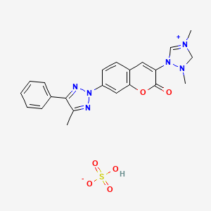 molecular formula C22H22N6O6S B15191976 Methyl 4-methyl-1-(7-(4-methyl-5-phenyl-2H-1,2,3-triazol-2-yl)-2-oxo-2H-1-benzopyran-3-yl)-1H-1,2,4-triazolium sulphate CAS No. 85204-53-1