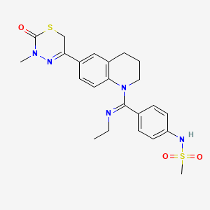 molecular formula C23H27N5O3S2 B15192166 Methanesulfonamide, N-(4-((6-(3,6-dihydro-3-methyl-2-oxo-2H-1,3,4-thiadiazin-5-yl)-3,4-dihydro-1(2H)-quinolinyl)(ethylimino)methyl)phenyl)- CAS No. 388631-34-3