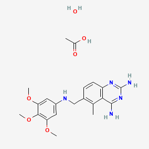 molecular formula C21H29N5O6 B15192191 Trimetrexate monoacetate monohydrate CAS No. 117381-09-6