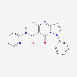 molecular formula C19H15N5O2 B15192223 Pyrazolo(1,5-a)pyrimidine-6-carboxamide, 1,7-dihydro-5-methyl-7-oxo-1-phenyl-N-2-pyridinyl- CAS No. 87948-58-1