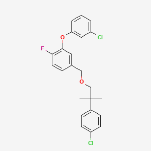 molecular formula C23H21Cl2FO2 B15192232 Benzene, 2-(3-chlorophenoxy)-4-((2-(4-chlorophenyl)-2-methylpropoxy)methyl)-1-fluoro- CAS No. 83492-98-2
