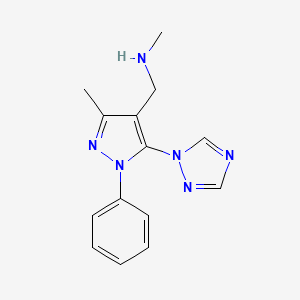 molecular formula C14H16N6 B1519224 methyl({[3-methyl-1-phenyl-5-(1H-1,2,4-triazol-1-yl)-1H-pyrazol-4-yl]methyl})amine CAS No. 1152915-79-1