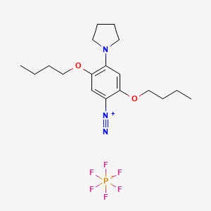 molecular formula C18H28F6N3O2P B15192373 Benzenediazonium, 2,5-dibutoxy-4-(1-pyrrolidinyl)-, hexafluorophosphate(1-) CAS No. 71583-13-6