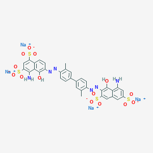 molecular formula C34H24N6Na4O14S4 B15192438 tetrasodium;4-amino-6-[[4-[4-[(8-amino-1-hydroxy-3,6-disulfonatonaphthalen-2-yl)diazenyl]-3-methylphenyl]-2-methylphenyl]diazenyl]-5-hydroxynaphthalene-1,3-disulfonate CAS No. 2150-53-0