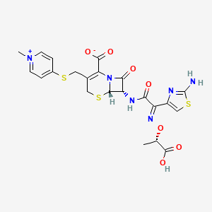 molecular formula C22H22N6O7S3 B15192534 Pyridinium, 4-(((7-(((2-amino-4-thiazolyl)((1-carboxyethoxy)imino)acetyl)amino)-2-carboxy-8-oxo-5-thia-1-azabicyclo(4.2.0)oct-2-en-3-yl)methyl)thio)-1-methyl-, hydroxide, inner salt, (6R-(6-alpha,7-beta(Z(S*))))- CAS No. 115369-51-2