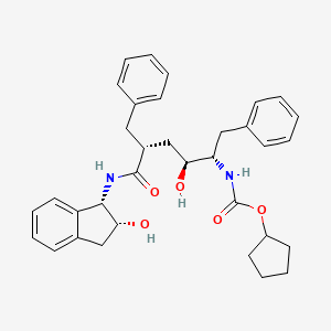 molecular formula C34H40N2O5 B15192608 Carbamic acid, (5-((2,3-dihydro-2-hydroxy-1H-inden-1-yl)amino)-2-hydroxy-5-oxo-1,4-bis(phenylmethyl)pentyl)-, cyclopentyl ester, (1S-(1alpha(1R*,2R*,4S*),2alpha))- CAS No. 145631-04-5