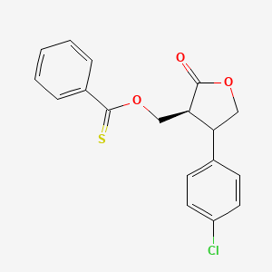 molecular formula C18H15ClO3S B15192631 S-(4-(4-Chlorophenyl)tetrahydro-2-oxo-3-furanyl)methyl benzenecarbothioate CAS No. 118164-95-7