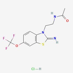 molecular formula C12H13ClF3N3O2S B15192634 N-(2-(2-Imino-6-(trifluoromethoxy)-3(2H)-benzothiazolyl)ethyl)acetamide monohydrochloride CAS No. 130997-67-0
