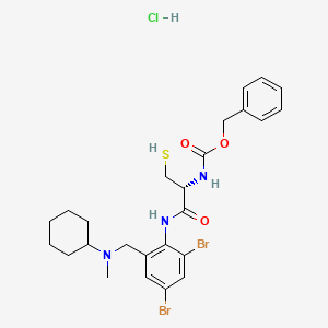 molecular formula C25H32Br2ClN3O3S B15192903 Carbamic acid, (1-(2-((cyclohexylmethylamino)methyl)-4,6-dibromocarbaniloyl)-2-mercaptoethyl)-, benzyl ester, hydrochloride, (R)- CAS No. 97290-51-2