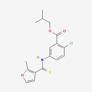 molecular formula C17H18ClNO3S B15192969 Benzoic acid, 2-chloro-5-(((2-methyl-3-furanyl)thioxomethyl)amino)-, 2-methylpropyl ester CAS No. 165391-81-1