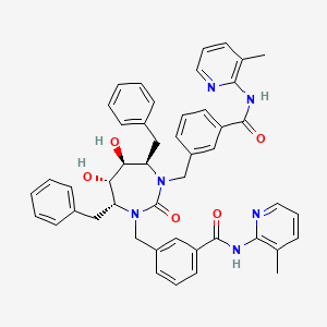 molecular formula C47H46N6O5 B15193027 Benzamide, 3,3'-(((4R,5S,6S,7R)-tetrahydro-5,6-dihydroxy-2-oxo-4,7-bis(phenylmethyl)-1H-1,3-diazepine-1,3(2H)-diyl)bis(methylene))bis(N-(3-methyl-2-pyridinyl)- CAS No. 183855-01-8