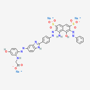 molecular formula C37H25N10Na3O10S2 B15193144 Trisodium N-(2-((2-(4-((1-amino-8-hydroxy-7-(phenylazo)-3,6-disulphonato-2-naphthyl)azo)phenyl)-1H-benzimidazol-5-yl)azo)-5-hydroxyphenyl)glycinate CAS No. 93857-61-5