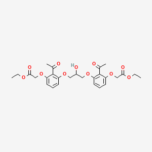 molecular formula C27H32O11 B15193191 Acetic acid, 2,2'-(2-hydroxytrimethylenebis(oxy(2-acetyl-m-phenylene)oxy))di-, diethyl ester CAS No. 112489-28-8