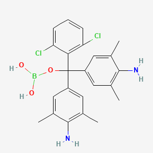 molecular formula C23H25BCl2N2O3 B15193298 Benzenemethanol, 4-amino-alpha-(4-amino-3,5-dimethylphenyl)-alpha-(2,6-dichlorophenyl)-3,5-dimethyl-, monoester with boric acid (H3BO3) CAS No. 71889-05-9