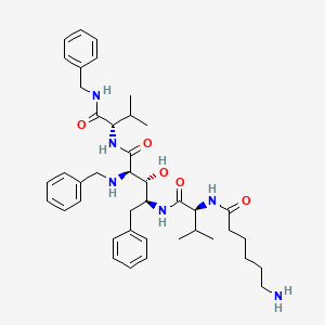 molecular formula C41H58N6O5 B15193420 L-Lyxonamide, 4-((2-((6-amino-1-oxohexyl)amino)-3-methyl-1-oxobutyl)amino)-2,4,5-trideoxy-N-(2-methyl-1-(((phenylmethyl)amino)carbonyl)propyl)-5-phenyl-2-((phenylmethyl)amino)-, (1(S),4(S))- CAS No. 161389-23-7