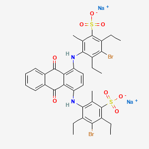 molecular formula C36H34Br2N2Na2O8S2 B15193444 Benzenesulfonic acid, 3,3'-((9,10-dihydro-9,10-dioxo-1,4-anthracenediyl)diimino)bis(5-bromo-4,6-diethyl-2-methyl-, disodium salt CAS No. 72152-60-4