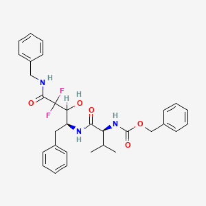 molecular formula C31H35F2N3O5 B15193542 Carbamic acid, (1-(((3,3-difluoro-2-hydroxy-4-oxo-1-(phenylmethyl)-4-((phenylmethyl)amino)butyl)amino)carbonyl)-2-methylpropyl)-, phenylmethyl ester CAS No. 148797-28-8