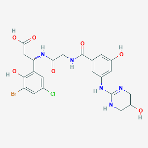 molecular formula C22H23BrClN5O7 B15193712 N-(3-Hydroxy-5-((1,4,5,6-tetrahydro-5-hydroxy-2-pyrimidinyl)amino)benzoyl)glycyl-3-(3-bromo-5-chloro-2-hydroxyphenyl)-beta-alanine, (3S)- CAS No. 243135-72-0