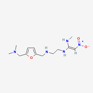 molecular formula C13H23N5O3 B15193769 N-(2-((5-Dimethylaminomethyl-2-furanyl)methylamino)ethyl)-N'-methyl-2-nitroethene-1,1-diamine CAS No. 135017-03-7