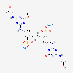 molecular formula C28H32N10Na2O10S2 B15193809 Disodium 4,4'-bis((4-((2-hydroxypropyl)amino)-6-methoxy-1,3,5-triazin-2-yl)amino)stilbene-2,2'-disulphonate CAS No. 20179-35-5