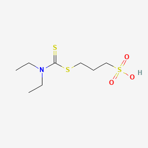 molecular formula C8H17NO3S3 B15194066 Sodium 3-(((diethylamino)thioxomethyl)thio)propanesulphonate CAS No. 6142-42-3