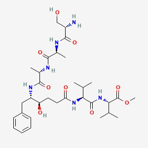 molecular formula C32H52N6O9 B15194193 L-Valine, N-(N-(4-hydroxy-1-oxo-6-phenyl-5-((N-(N-L-seryl-L-alanyl)-L-alanyl)amino)hexyl)-L-valyl)-, methyl ester, (R-(R*,S*))- CAS No. 126455-01-4