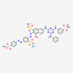 molecular formula C37H26N11Na3O12S4 B15194243 Trisodium 7-((4-((3-(aminosulphonyl)phenyl)amino)-6-anilino-1,3,5-triazin-2-yl)amino)-4-hydroxy-3-((2-sulphonato-4-((4-sulphonatophenyl)azo)phenyl)azo)naphthalene-2-sulphonate CAS No. 79135-80-1