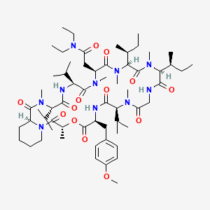 molecular formula C61H100N10O13 B15194312 L-Tyrosine, N-(N-(N-(N-(N-(N,N-diethyl-N2-(N-(N-((1-(2-hydroxy-1-oxopropyl)-2-piperidinyl)carbonyl)-N-methyl-L-valyl)-L-valyl)-N2-methyl-L-asparaginyl)-N-methyl-L-isoleucyl)-N-methyl-L-isoleucyl)glycyl)-N-methyl-L-valyl)-O-methyl-, delta1-lactone, (R-(R*,S*))- CAS No. 129816-92-8