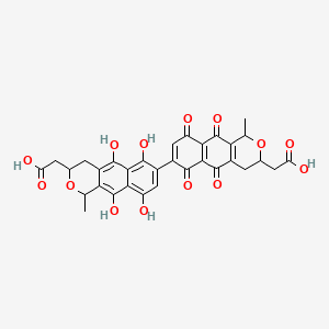 molecular formula C32H26O14 B15194324 (7,7'-Bi-1H-naphtho(2,3-c)pyran)-3,3'-diacetic acid, 3,3',4,4',6,6',9,9'-octahydro-5,5',10,10'-tetrahydroxy-1,1'-dimethyl-6,6',9,9'-tetraoxo- CAS No. 15828-92-9