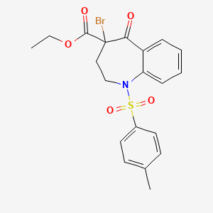molecular formula C20H20BrNO5S B15194340 Ethyl 4-bromo-1-((4-methylphenyl)sulfonyl)-5-oxo-2,3,4,5-tetrahydro-1H-1-benzazepine-4-carboxylate CAS No. 19673-32-6