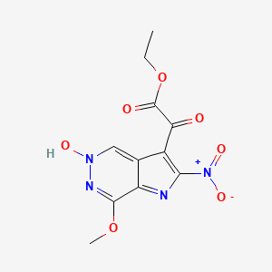 molecular formula C11H10N4O7 B15194351 Ethyl (5-hydroxy-2-(hydroxy(oxido)amino)-7-methoxy-1H-5lambda(5)-pyrrolo(2,3-d)pyridazin-3-yl)(oxo)acetate CAS No. 50450-99-2
