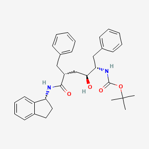 molecular formula C33H40N2O4 B15194526 Carbamic acid, ((1S,2S,4R)-5-(((1R)-2,3-dihydro-1H-inden-1-yl)amino)-2-hydroxy-5-oxo-1,4-bis(phenylmethyl)pentyl)-1,1-dimethylethyl ester CAS No. 132565-17-4
