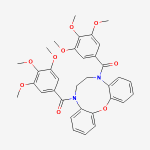 molecular formula C34H34N2O9 B15194595 Dibenz(b,h)(1,4,7)oxadiazonine, 5,6,7,8-tetrahydro-5,8-bis(3,4,5-trimethoxybenzoyl)- CAS No. 86573-52-6