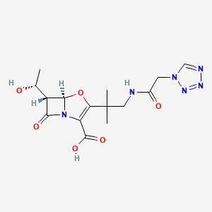 molecular formula C15H20N6O6 B15194663 (5R,6R)-6-[(1R)-1-hydroxyethyl]-3-[2-methyl-1-[[2-(tetrazol-1-yl)acetyl]amino]propan-2-yl]-7-oxo-4-oxa-1-azabicyclo[3.2.0]hept-2-ene-2-carboxylic acid CAS No. 755752-68-2