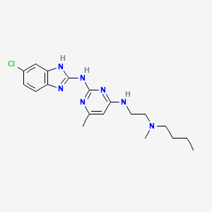 molecular formula C19H26ClN7 B15194809 N-4-(2-(Butyl-methyl-amino)-ethyl)-N-2-(6-chloro-1H-benzoimidazol-2-yl)-6-methyl-pyrimidine-2,4-diamine CAS No. 42388-74-9