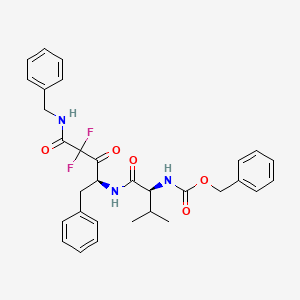 molecular formula C31H33F2N3O5 B15194872 Carbamic acid, (1-(((3,3-difluoro-2,4-dioxo-1-(phenylmethyl)-4-((phenylmethyl)amino)butyl)amino)carbonyl)-2-methylpropyl)-, phenylmethyl ester CAS No. 148797-16-4
